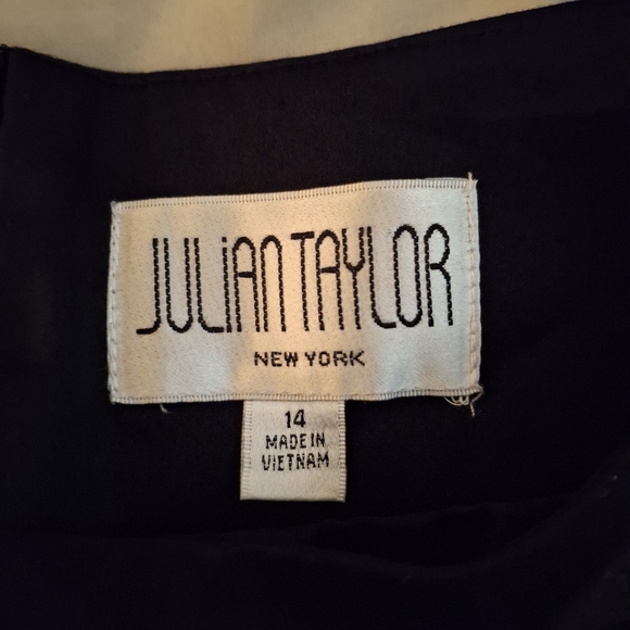 Julian Taylor Elegant Black and Purple Pleated Front Dress - Picture 6 of 8